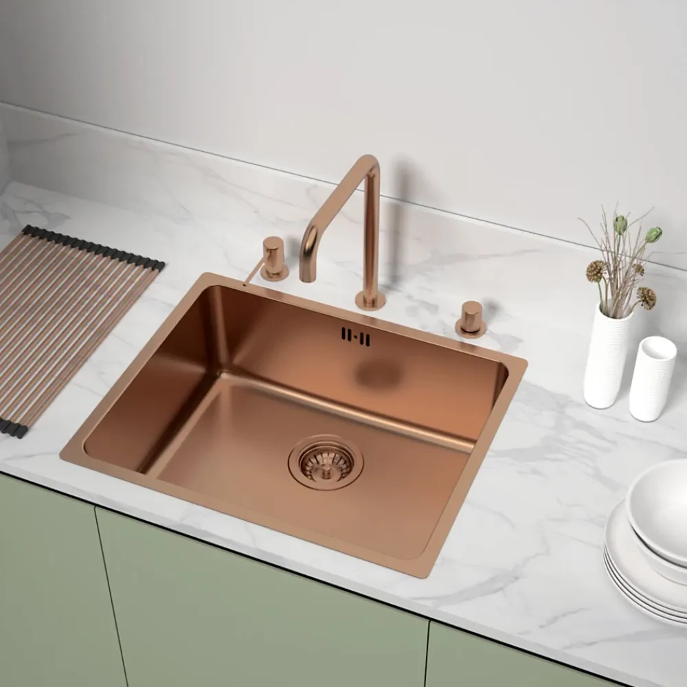 Essebagno Évier sous-plan en inox finition cuivre 1 bac à encastrer Inoxa 54