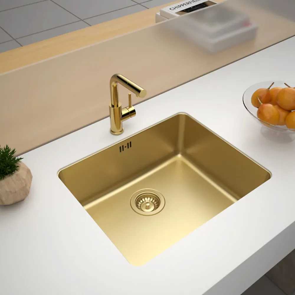 Evier Et Robinet De Buanderie|Essebagno Évier sous-plan en inox finition or 1 bac à encastrer Inoxa 54