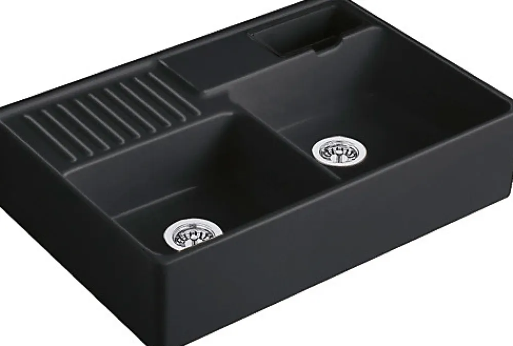 Villeroy & Boch Évier timbre d'office de cuisine à poser 2 bacs Tradition céramique noir mat