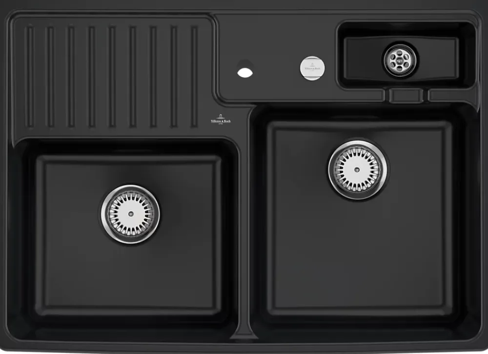 Villeroy & Boch Évier timbre d'office de cuisine à poser 2 bacs Tradition céramique noir mat