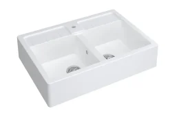 Carea Évier timbre d'office de cuisine à poser 2 bacs granit blanc glacial