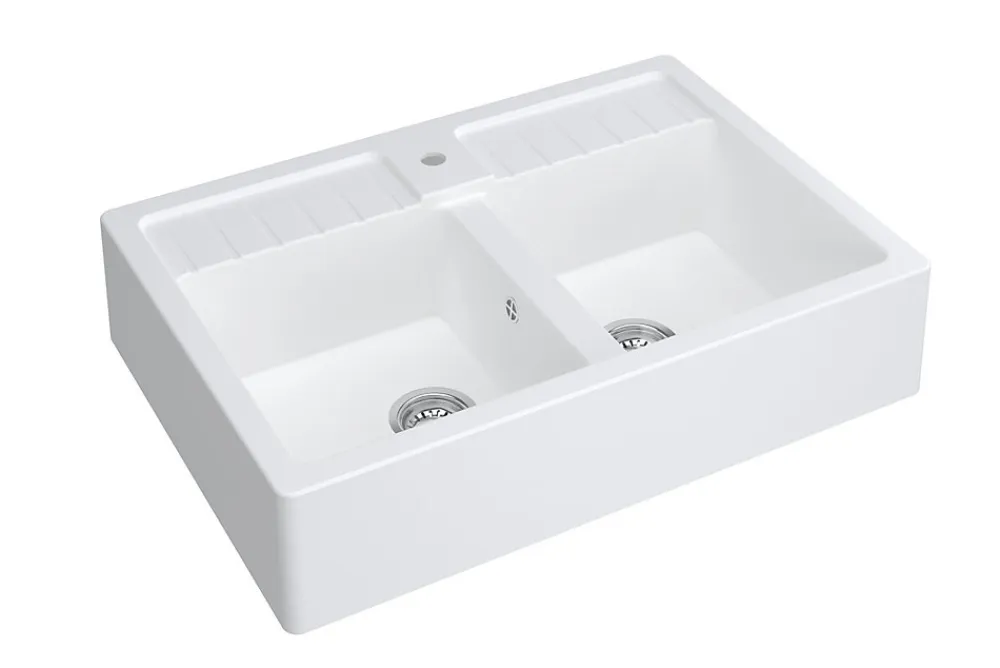 Carea Évier timbre d'office de cuisine à poser 2 bacs granit blanc glacial
