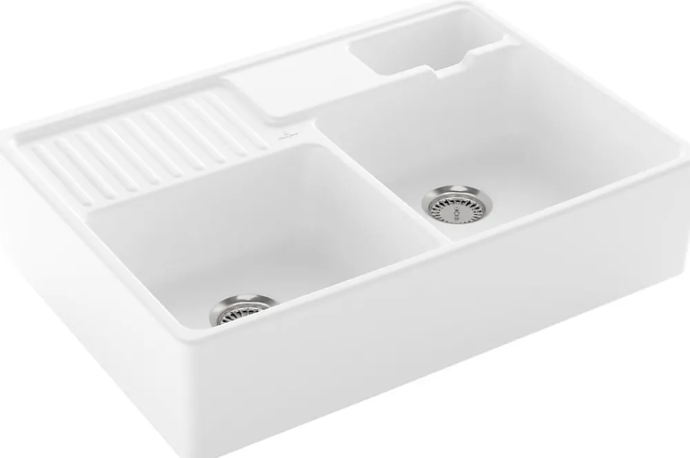 Evier Et Robinet De Buanderie|Villeroy & Boch Évier timbre d'office de cuisine à poser 2 bacs Tradition céramique blanc brillant