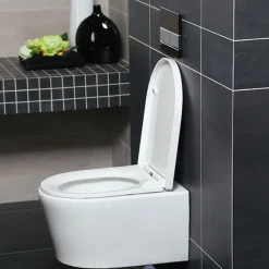 Villeroy & Boch Pack WC Bâti-support sol mur + WC SAT sans bride + Abattant SoftClose + Plaque noire (VCNSAT4)