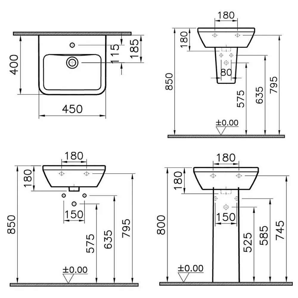 Lavabo|Vitra Integra Lavabo 45x40 cm avec trou pour robinetterie au milieu, Blanc (7047-003-0001)