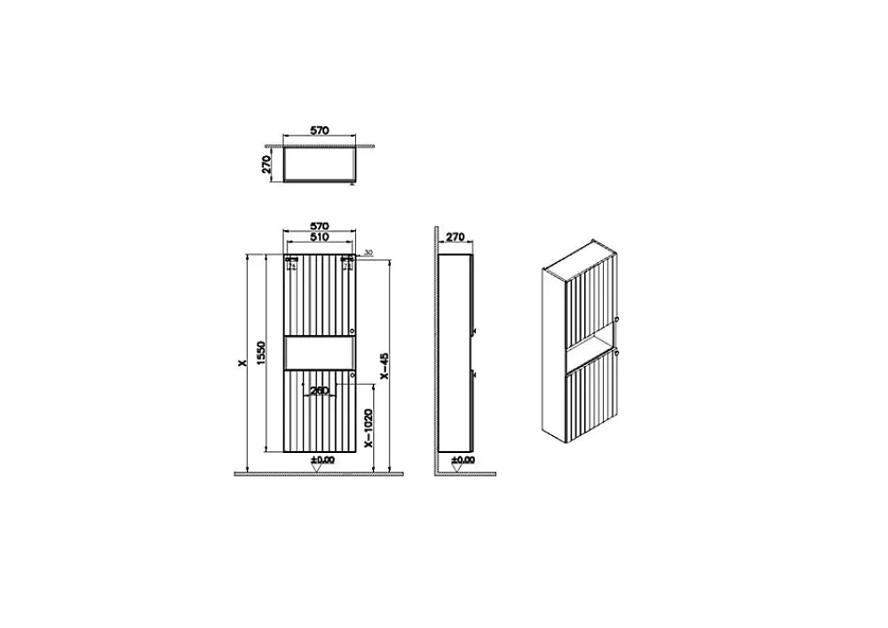 Vitra Meuble de salle de bain bas Root 55x155x25 cm bleu mat (ROOTN55TM)