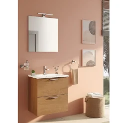 Ensemble Meuble De Salle De Bains|Vitra Mia ensemble avec meuble préassemblé 59x61x39,5 cm + miroir + lavabo céramique + éclairage LED, chêne (MIASET60D)
