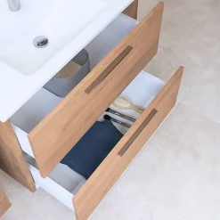 Ensemble Meuble De Salle De Bains|Vitra Mia ensemble avec meuble préassemblé 59x61x39,5 cm + miroir + lavabo céramique + éclairage LED, chêne (MIASET60D)