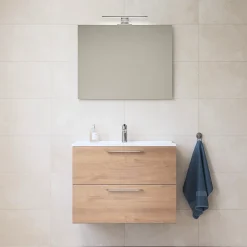 Ensemble Meuble De Salle De Bains|Vitra Mia ensemble meuble 79x61x39,5 cm avec miroir, lavabo et éclairage LED, Chêne (MIASET80D)
