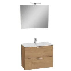 Ensemble Meuble De Salle De Bains|Vitra Mia ensemble meuble 79x61x39,5 cm avec miroir, lavabo et éclairage LED, Chêne (MIASET80D)