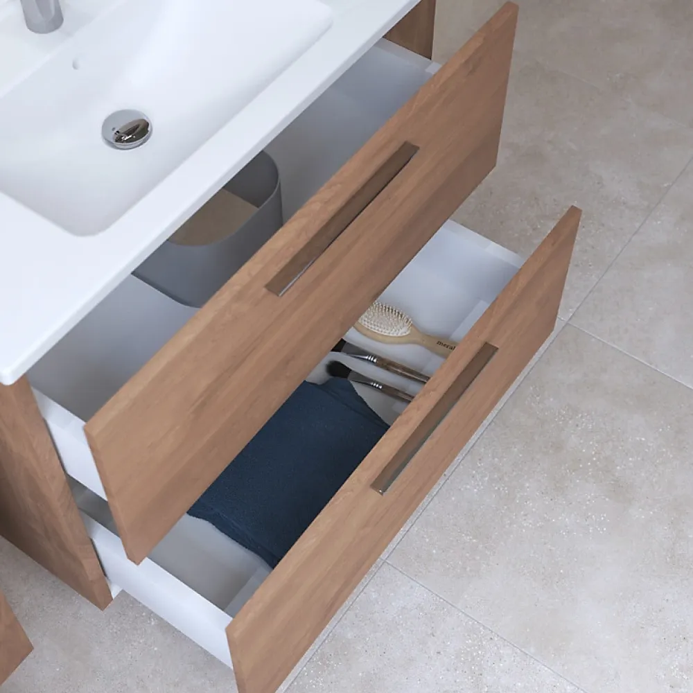 Ensemble Meuble De Salle De Bains|Vitra Mia ensemble meuble 79x61x39,5 cm avec miroir, lavabo et éclairage LED, Chêne (MIASET80D)