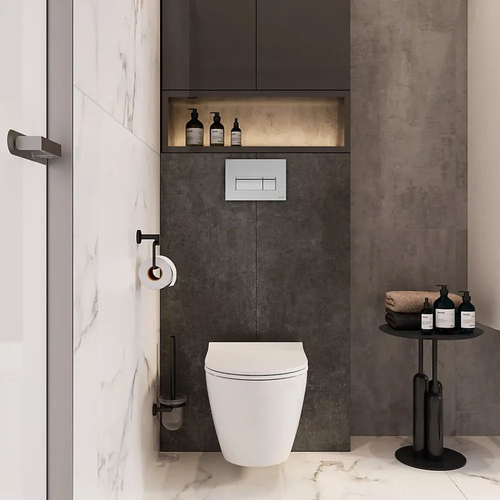Vitra Pack WC Mia suspendu cuvette carénée fixations invisibles et bati support autoportant avec plaque Chromée