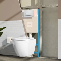 Vitra Pack WC Mia suspendu cuvette carénée fixations invisibles et bati support autoportant avec plaque Chromée