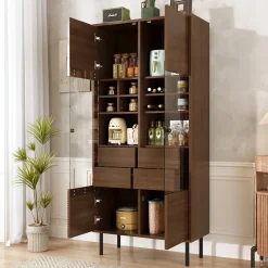 ProximaX Vitrine multibranches avec façade en verre, étagères à plusieurs niveaux et tiroir dissimulé, pour salle de bain, salon ou bureau