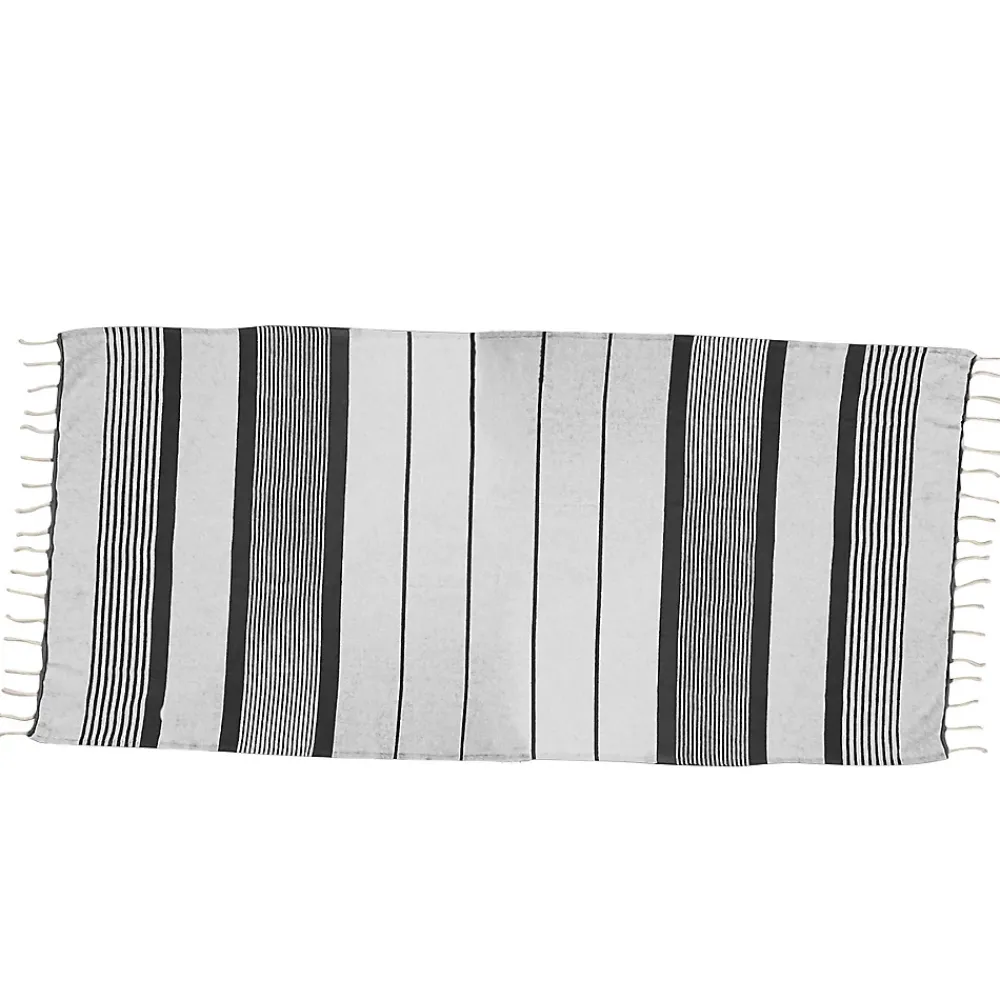 Vivezen Véritable fouta Tunisienne 1m x 2m tissage à plat 100% coton 380g - Blanc cassé et gris foncé -