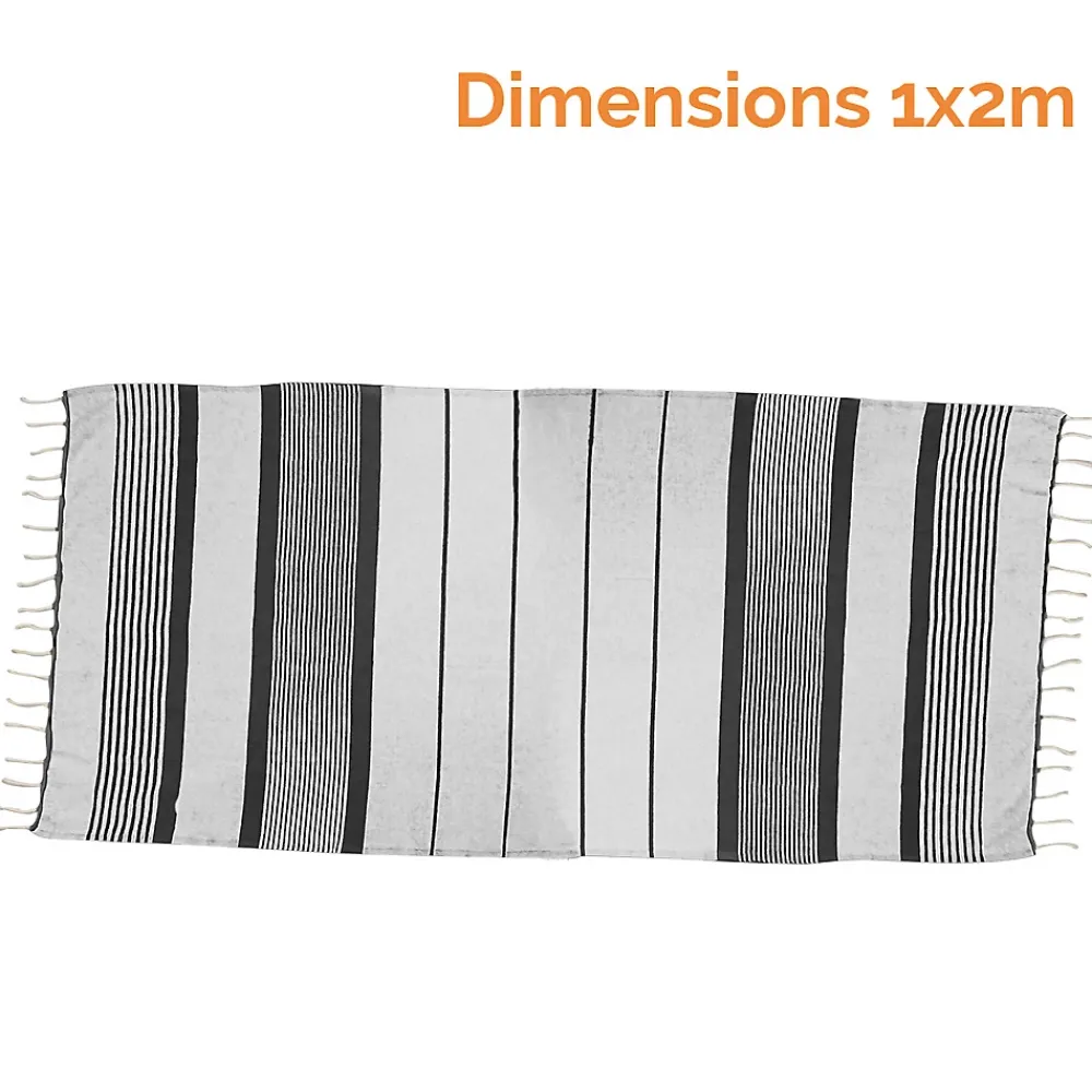 Vivezen Véritable fouta Tunisienne 1m x 2m tissage à plat 100% coton 380g - Blanc cassé et gris foncé -