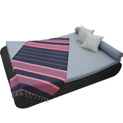 Serviette De Bain|Vivezen Véritable fouta Tunisienne 1m x 2m tissage à plat 100% coton 380g - Gris foncé et rose -