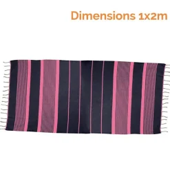 Serviette De Bain|Vivezen Véritable fouta Tunisienne 1m x 2m tissage à plat 100% coton 380g - Gris foncé et rose -