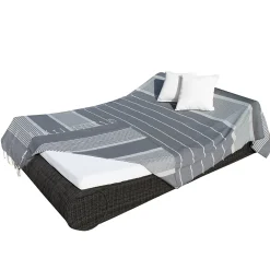Serviette De Bain|Vivezen Véritable fouta Tunisienne XXL 2m x 3m tissage à plat 100% coton 380g - Gris foncé et gris clair -