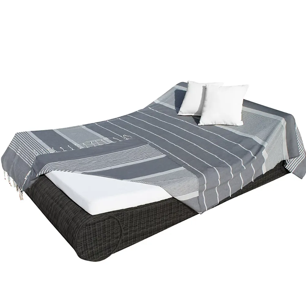 Serviette De Bain|Vivezen Véritable fouta Tunisienne XXL 2m x 3m tissage à plat 100% coton 380g - Gris foncé et gris clair -