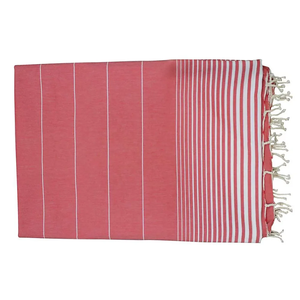 Vivezen Véritable fouta Tunisienne XXL 2m x 3m tissage à plat 100% coton 380g - Rouge vermeil et blanc -