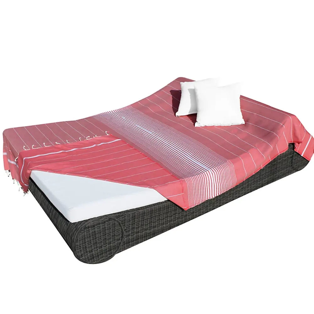 Vivezen Véritable fouta Tunisienne XXL 2m x 3m tissage à plat 100% coton 380g - Rouge vermeil et blanc -