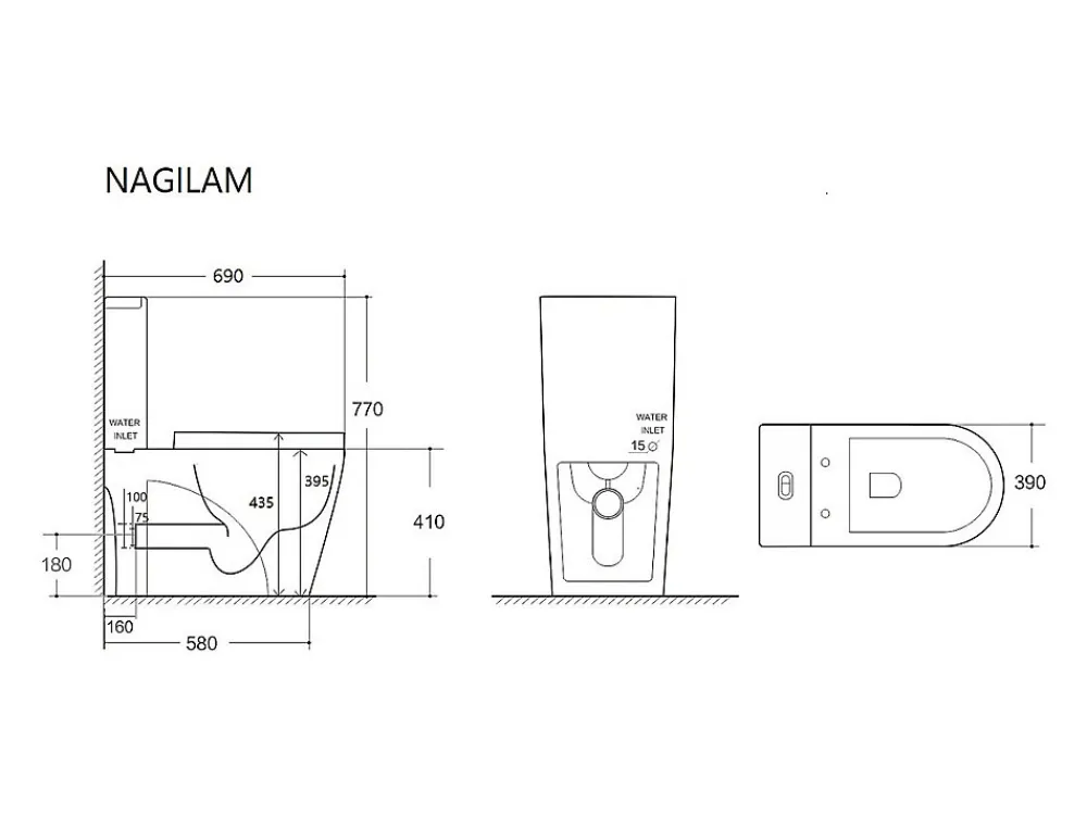 Vente-unique WC à poser blanc brillant en céramique - Evacuation horizontale - NAGILAM