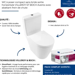 Wc À Poser|Villeroy & Boch WC à poser compact sans bride sortie horizontale VILLEROY ET BOCH Avento avec abattant frein de chute