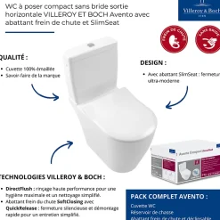 Wc À Poser|Villeroy & Boch WC à poser compact sans bride sortie horizontale VILLEROY ET BOCH Avento avec abattant frein de chute et SlimSeat + Nettoyant