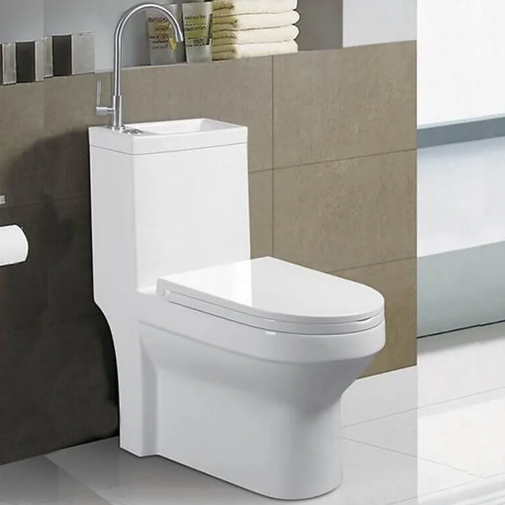 Rue Du Bain WC à Poser Monobloc avec Lave main intégré Céramique 39x68cm - Creativ