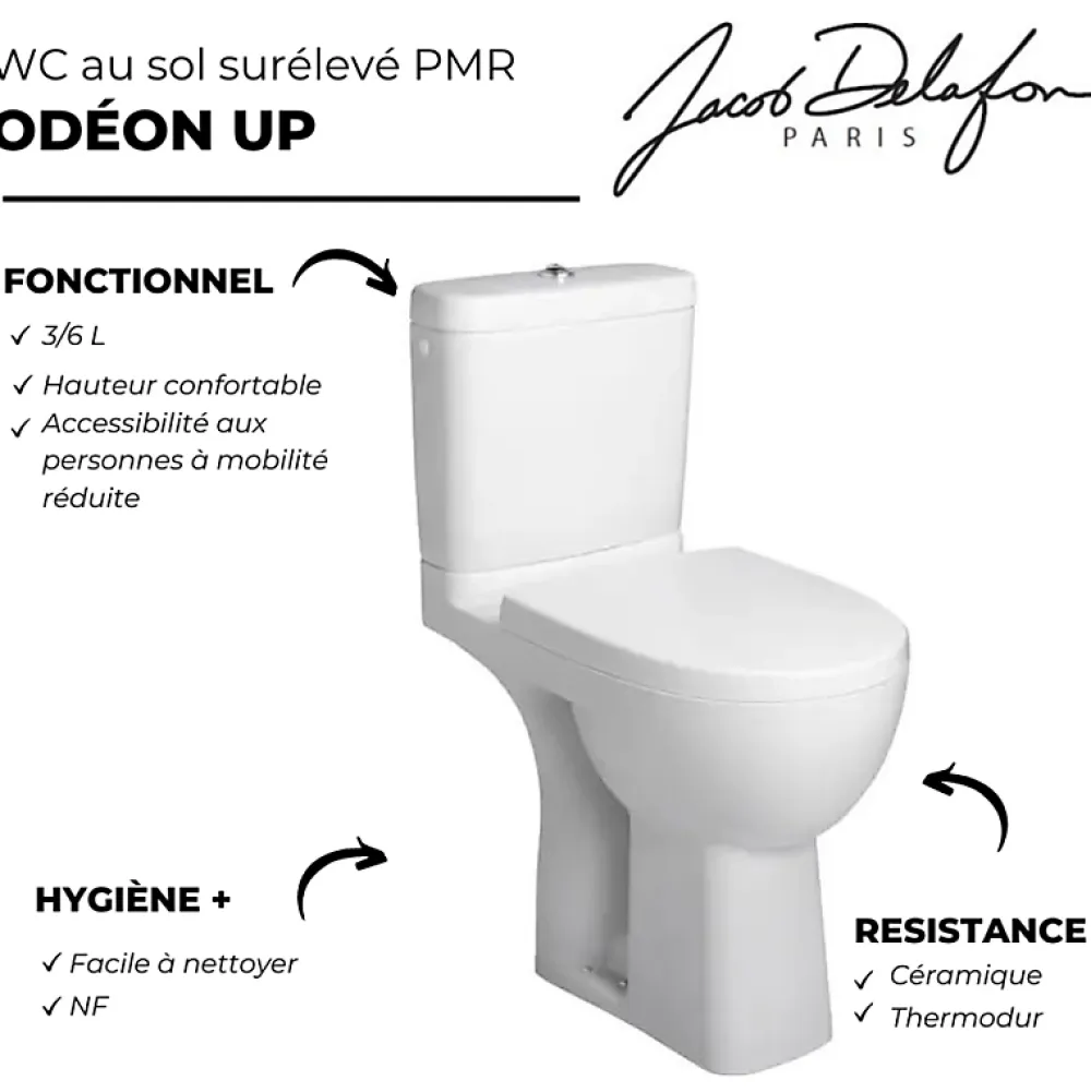 Jacob Delafon WC à poser PMR Odéon up + abattant