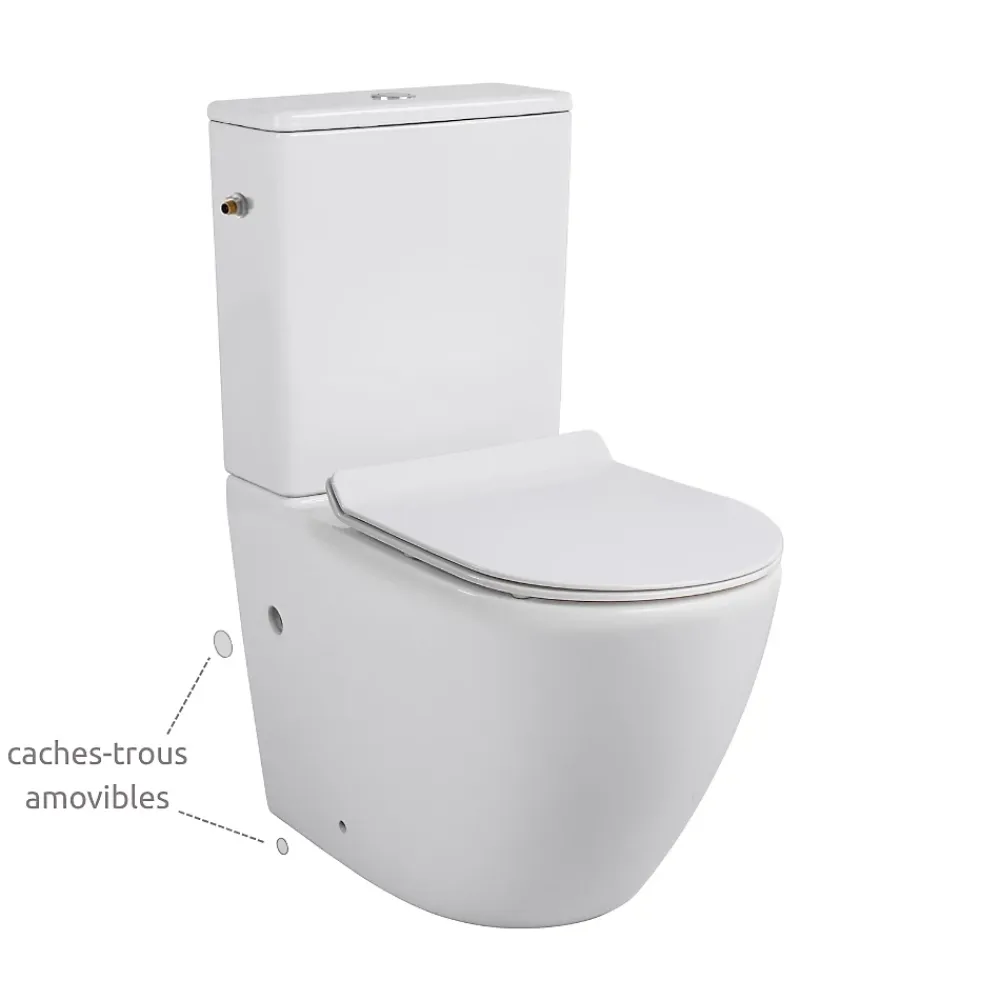 Wc À Poser|Ceramia WC à poser sans bride en céramique avec abattant SoftClose + réservoir de chasse, alimentation latérale, blanc (CEPX030RREXVP)