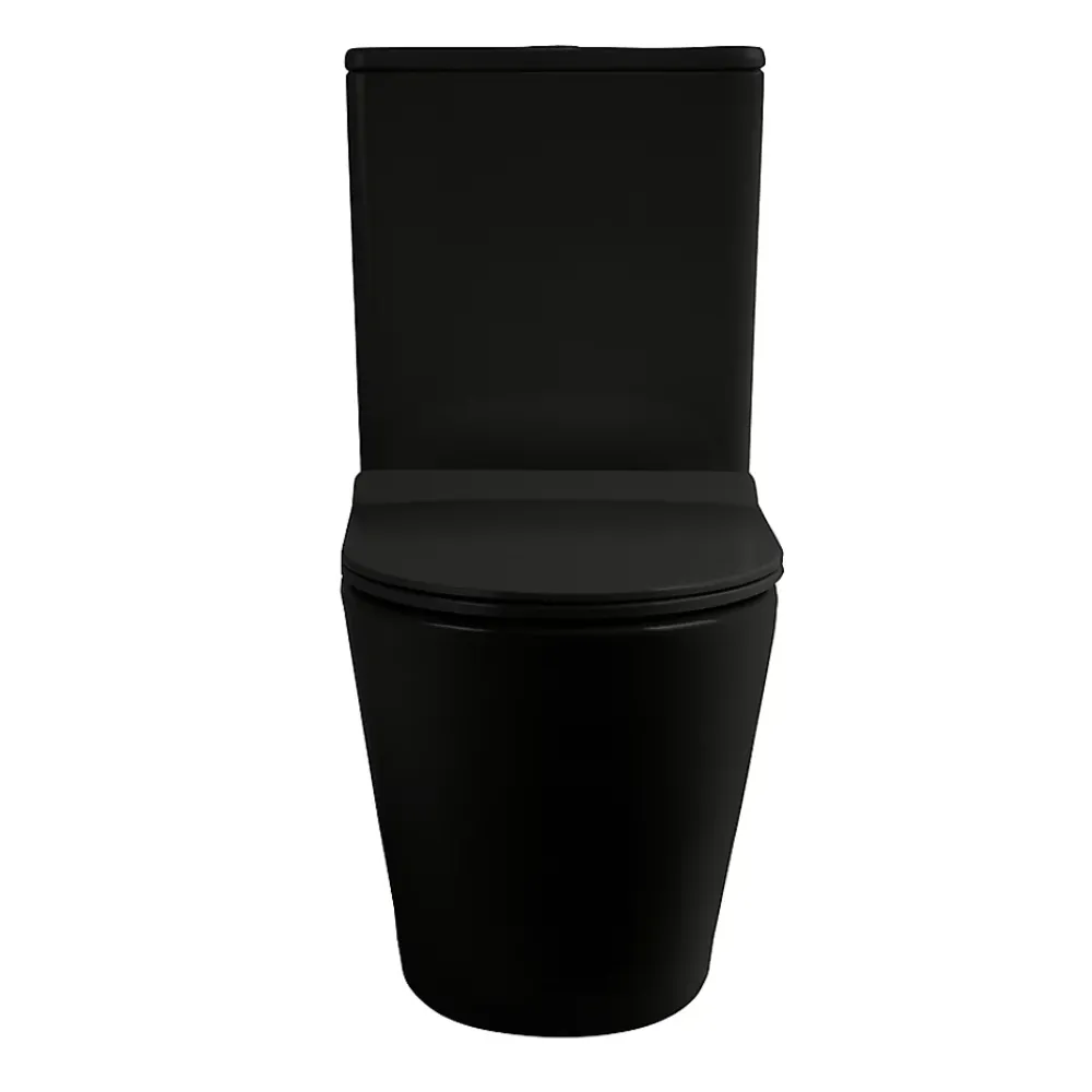 Ceramia WC à poser sans bride en céramique avec abattant SoftClose + réservoir de chasse, alimentation latérale, noir (CEPX030RREXVPBKM)