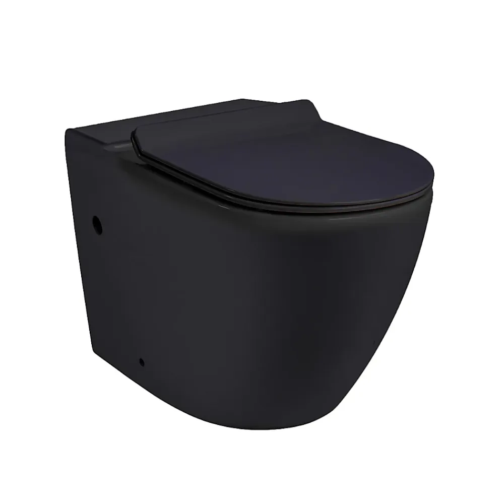 Ceramia WC à poser sans bride en céramique avec abattant SoftClose + réservoir de chasse, alimentation latérale, noir (CEPX030RREXVPBKM)