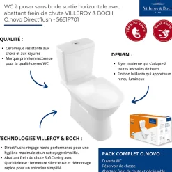 Wc À Poser|Villeroy & Boch WC à poser sans bride sortie horizontale O.novo Directflush avec abattant frein de chute + nettoyant