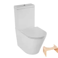 Wc À Poser|Jacob Delafon WC à poser sans bride sortie universelle Rodin+ avec abattant frein de chute + tabouret physiologique bois