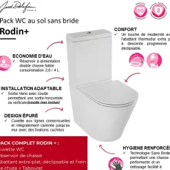 Wc À Poser|Jacob Delafon WC à poser sans bride sortie universelle Rodin+ avec abattant frein de chute + tabouret physiologique bois