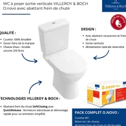 Villeroy & Boch WC à poser sortie verticale O.novo avec abattant frein de chute + nettoyant