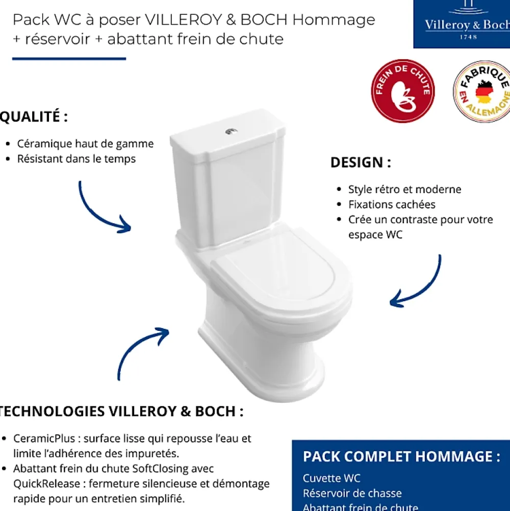 Villeroy & Boch WC à poser VILLEROY ET BOCH Hommage + abattant