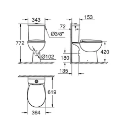 Wc À Poser|Grohe WC au sol Bau Ceramic avec abattant déclipsable + Briochin