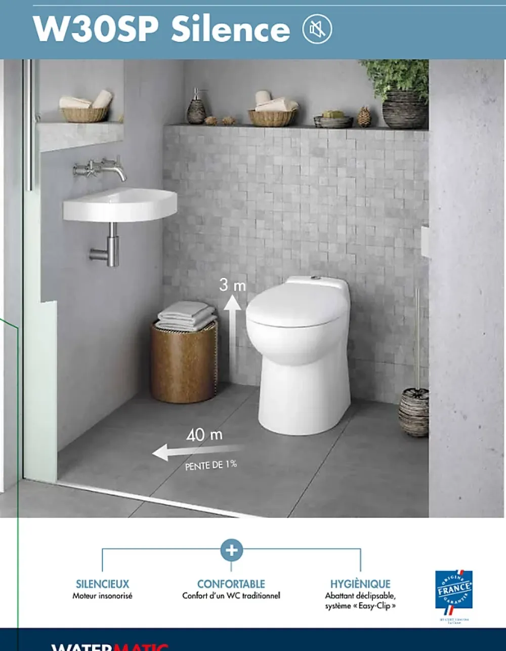 Wc Chimique Et Broyeur|Watermatic WC au sol Sanibroyeur à relevage intégrée cuvette compacte 54,5x36 raccordement 1 lave-mains inclus W30SP Silence blanc