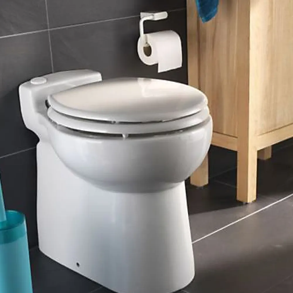 Wc Chimique Et Broyeur|TurboFlush WC broyeur compact l.24,5 x H.47 x P.54,5 cm, blanc en céramique anticalcaire, 500W, double chasse et abattant antibactérien