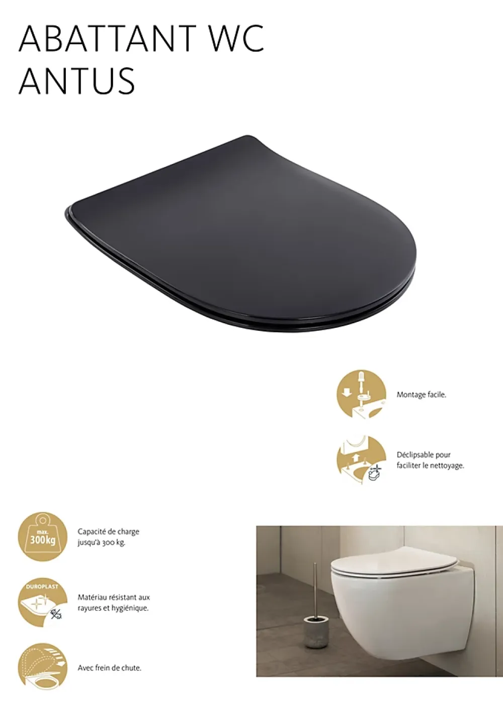 Schulte Wc Déclipsable - Avec Frein De Chute - Lunette Et Couvercle - Duroplast - Noir