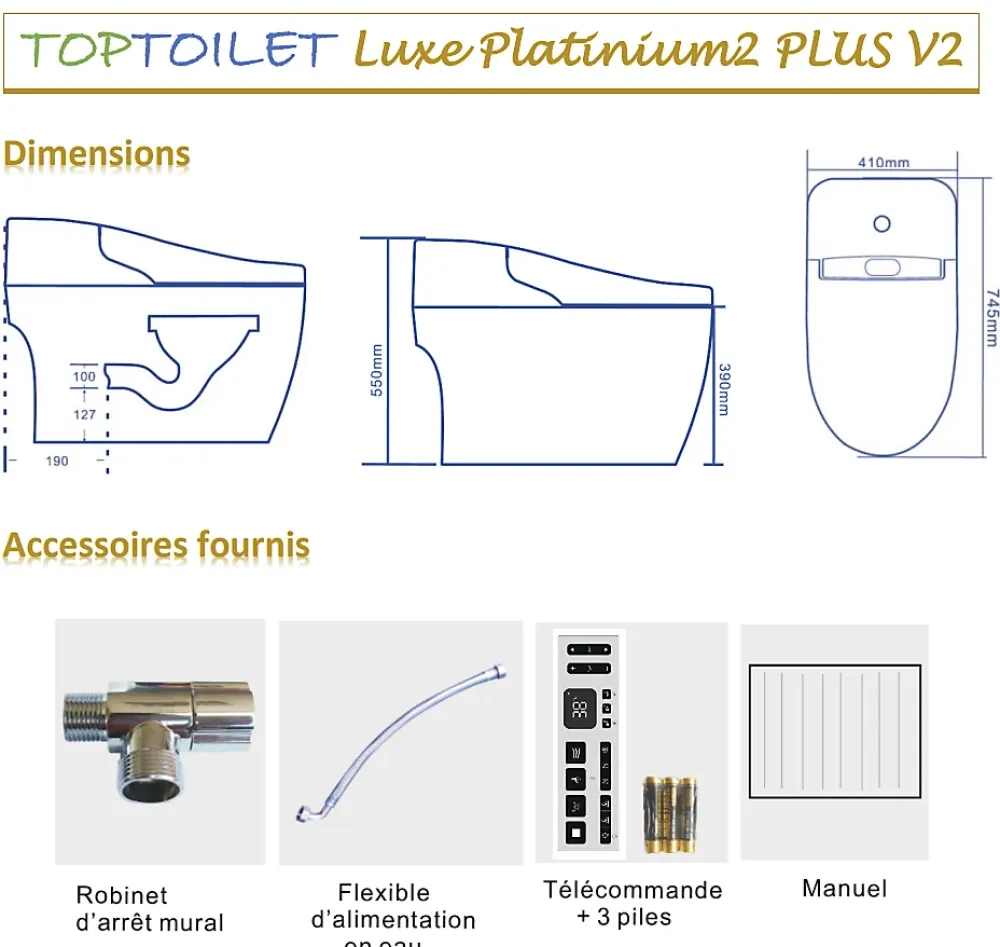 Wc Japonais|Toptoilet WC Japonais Monobloc Luxe Platinium 2 Plus