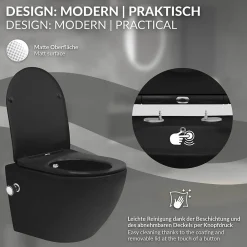 Wc Suspendu|Luxebath WC suspendu chasse d'eau tornado fonction bidet noir mat avec siège Softclose