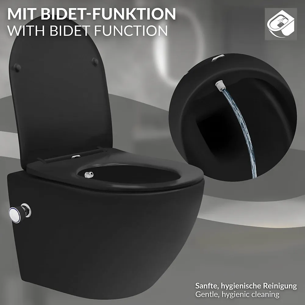 Wc Suspendu|Luxebath WC suspendu chasse d'eau tornado fonction bidet noir mat avec siège Softclose