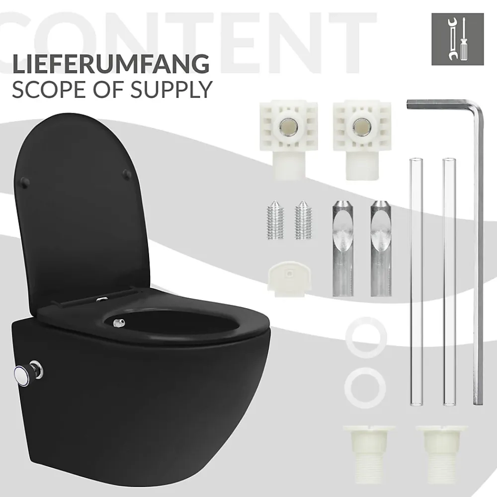 Wc Suspendu|Luxebath WC suspendu chasse d'eau tornado fonction bidet noir mat avec siège Softclose