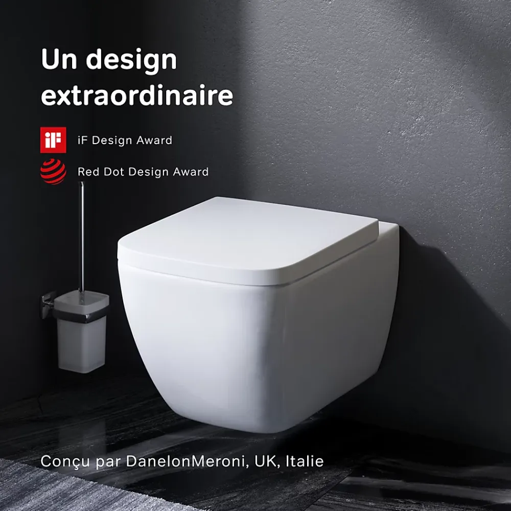 Wc Suspendu|Am.Pm Europe WC suspendu céramique sans bride cuvette WC suspendu sans bord FlashClean abattant amov. frein chute softclose blanc AM.PM Gem