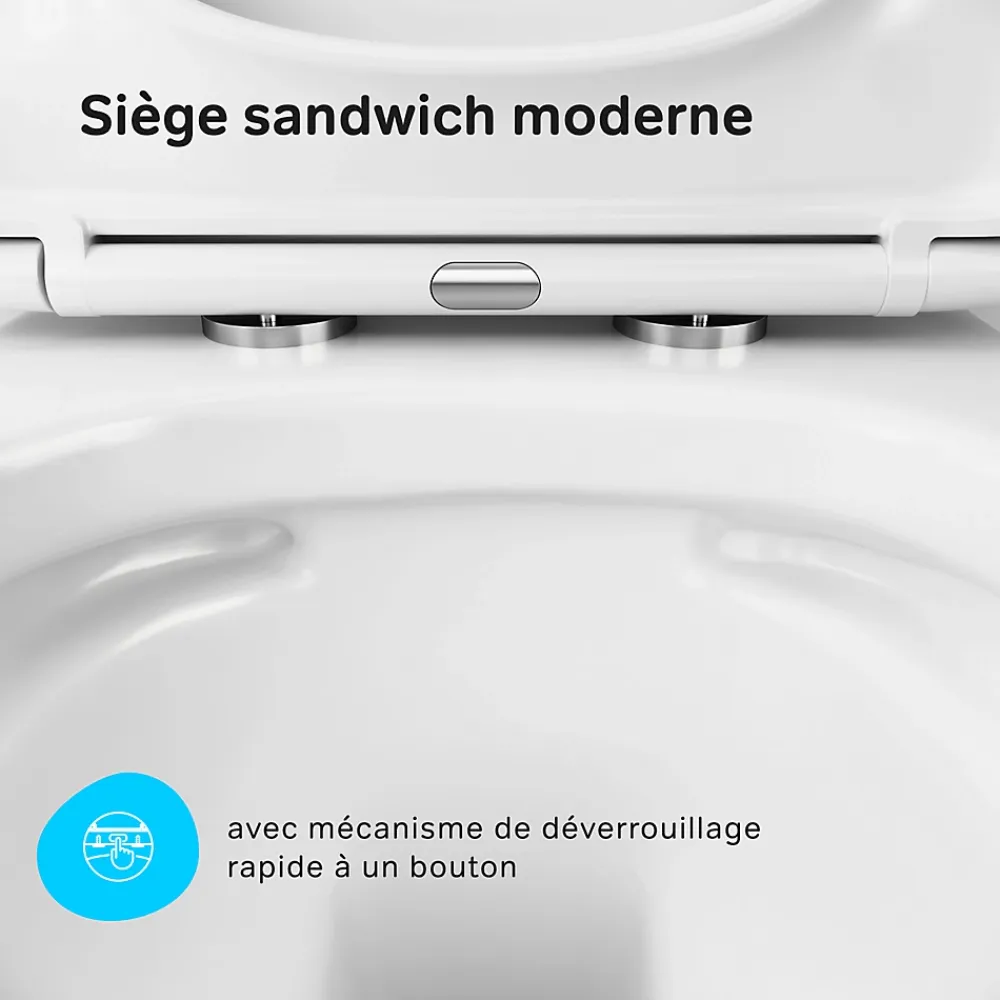 Wc Suspendu|Am.Pm Europe WC suspendu céramique sans bride cuvette WC suspendu sans bord FlashClean abattant amov. frein chute softclose blanc AM.PM Gem