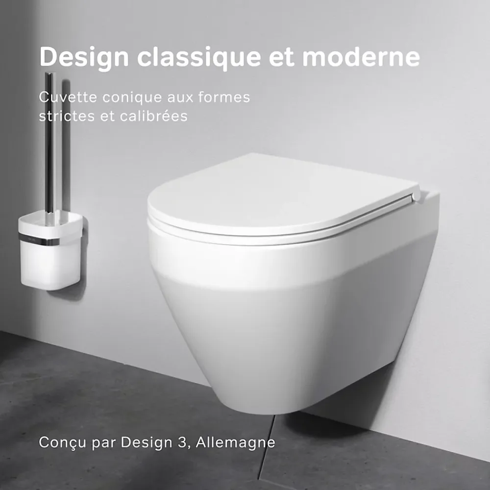 Am.Pm Europe WC suspendu céramique sans bride cuvette WC suspendu sans bord FlashClean abattant amov. frein chute softclose blanc AM.PM